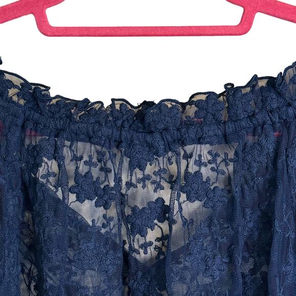 Free People Jubilee Blue Sheer Lace Embroidered Floral Boho Blouse XS - Picture 10 of 13